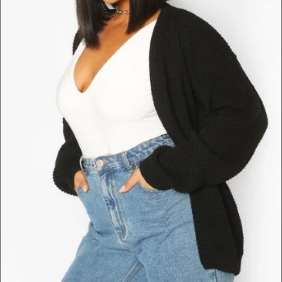 Boohoo Sweaters - NEW BOOHOO BLACK WAFFLE KNIT CARDIGAN